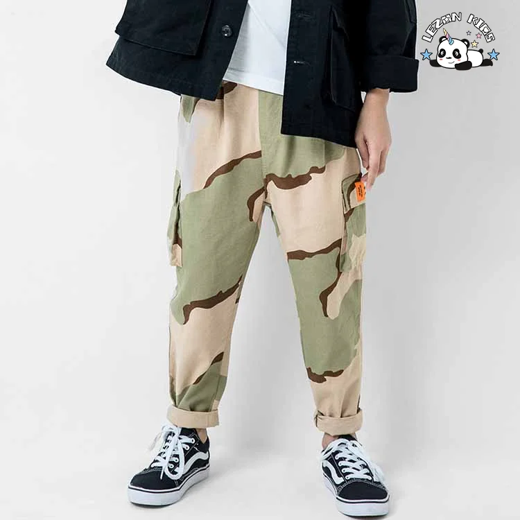 LEZONKIDS - Roupas infantis estilo novo para meninos, calças casuais amarelas com camuflagem urbana